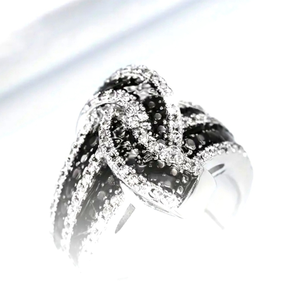 925 Sterling Silver Mosaic Style Black & Silver Women's Cocktail Ring SIZE 8 - Picture 3 of 4
